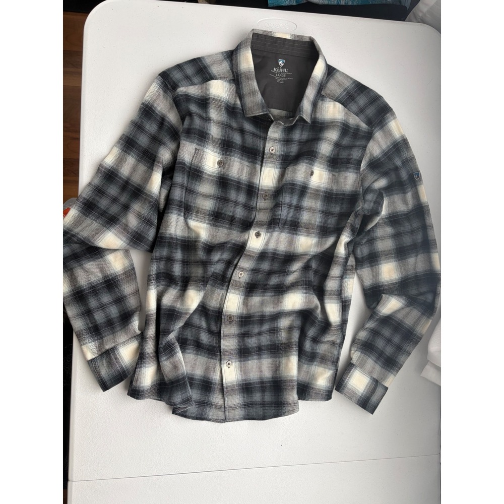 Kuhl Mens Gray Plaid‎ Cotton Tencel Flannel Long Sleeve Shirt 7373 Large